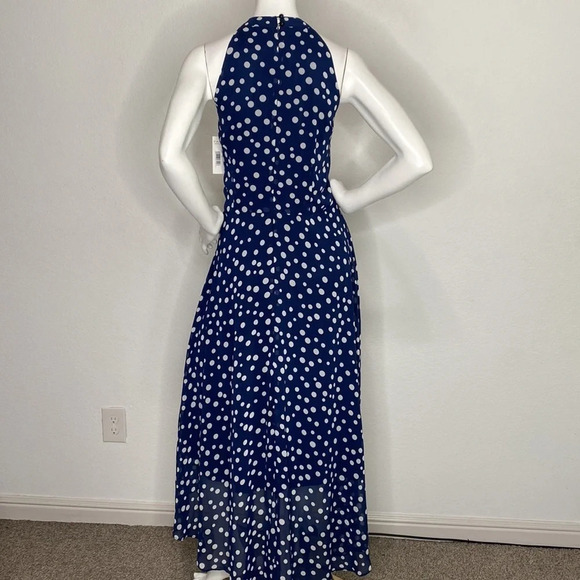Tahari NEW Navy Blue & White Polka Dot Hi-Lo Midi Dress Size 14 - Picture 9 of 13